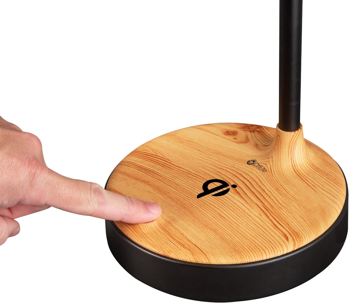 OttLite LED Table Lamp with Wireless Charging and USB, Black with Wood