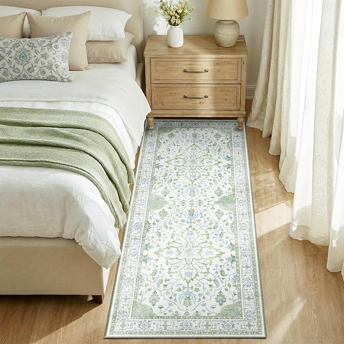 RELEANY Area Rugs Runner 2'x6' Washable Non-Slip, Floral Vintage Distress