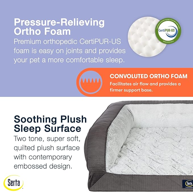 Serta Orthopedic Quilted Couch Dog Bed for Pets – Slate Gray (Small)
