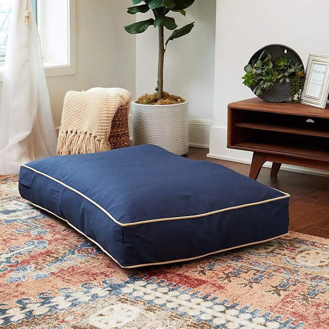 Charlie Rectangle Indoor/Outdoor Pillow Style Dog Bed, Navy, Medium (30" x 42")