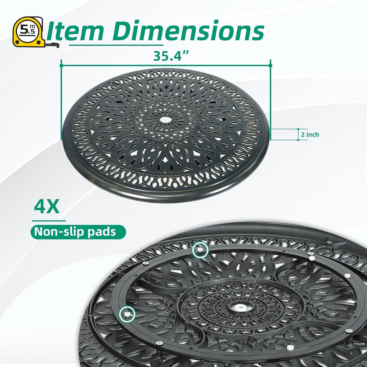 VIVIJASON 35.4" Cast Aluminum Lazy Susan Turntable, 360° Large Rotating Display Tray with Silent Bearings, Round Table Top Swivel Serving Plate with 2" Umbrella Hole for Outdoor Dining Table