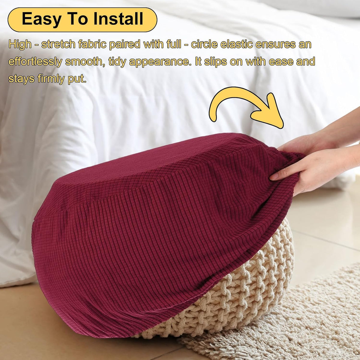 uxcell Ottomen Cover Round, Jacquard Ottomen Slipcover with Elastic Bottom Fit 76cm-104cm /29.9"-40.9" Diameter, Stretchable Footrest Stool Covers for Furniture Protector, Brown
