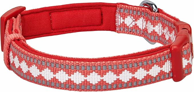 Blueberry Pet 3 Colors 3M Reflective Jacquard Neoprene Padded Adjustable Dog Collar, Coral, Medium, Neck 14.5"-20"