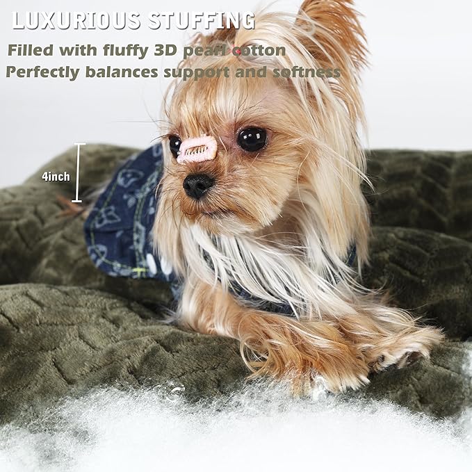 Dog Crate Mat for Dog Cages Olive Green Dog Bed for Small Dogs 24 Inch Dog Crate Bed Washable Dog Mats for Sleeping,Up to 25 lbs Soft and Fluffy Small Dog Bed for Crate Tire Printing Olive Green S.