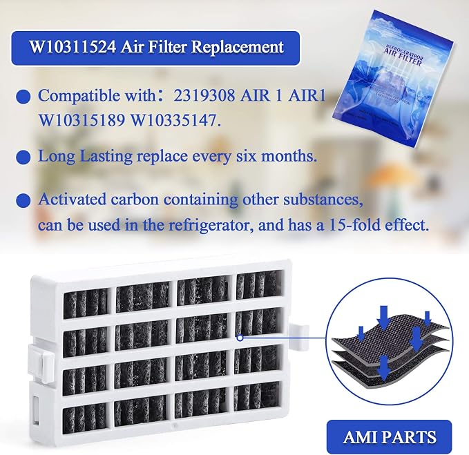 AMI PARTS W10311524 Air Filter &W10346771A Produce Preserver Replacement