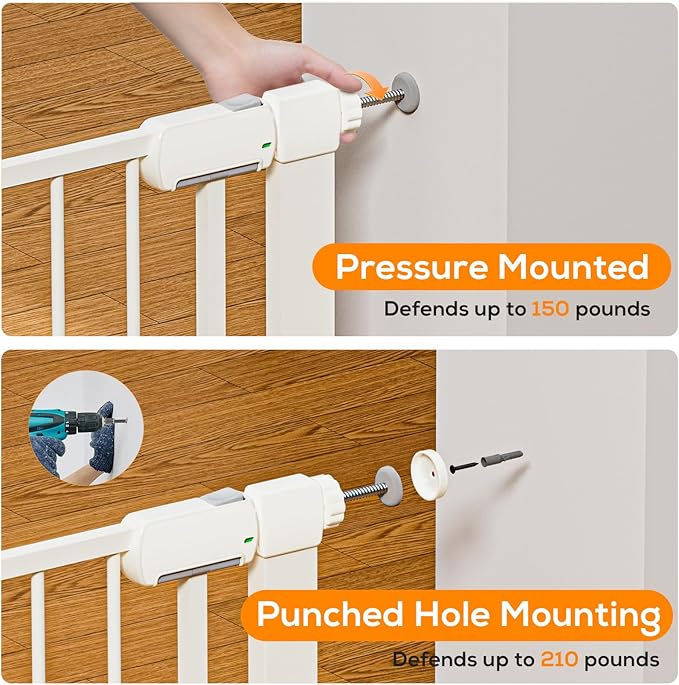 29.5-40.6" Magnetic Baby Gate for Stairs, Baby Safety Essentials, Auto Close Gate for Doorways, Easy Install Pressure Mounted Dog Gate Indoor, Pet Gates for Dogs, White