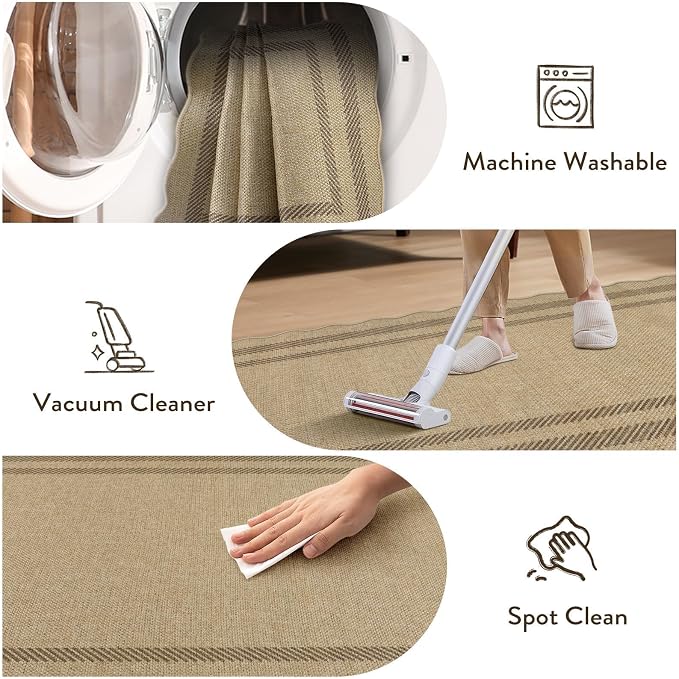 LIVEBOX Scalloped Easy Jute 3x5 Outdoor Rug, Washable Non-Slip Geometric Tan
