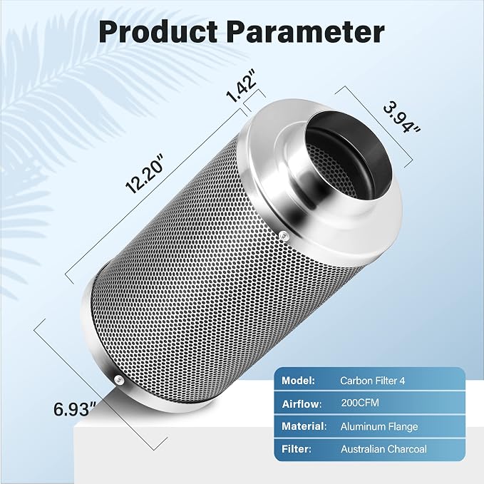 iPower 4'' Air Carbon Australia Virgin Charcoal, Pre-Filter Included Reversible