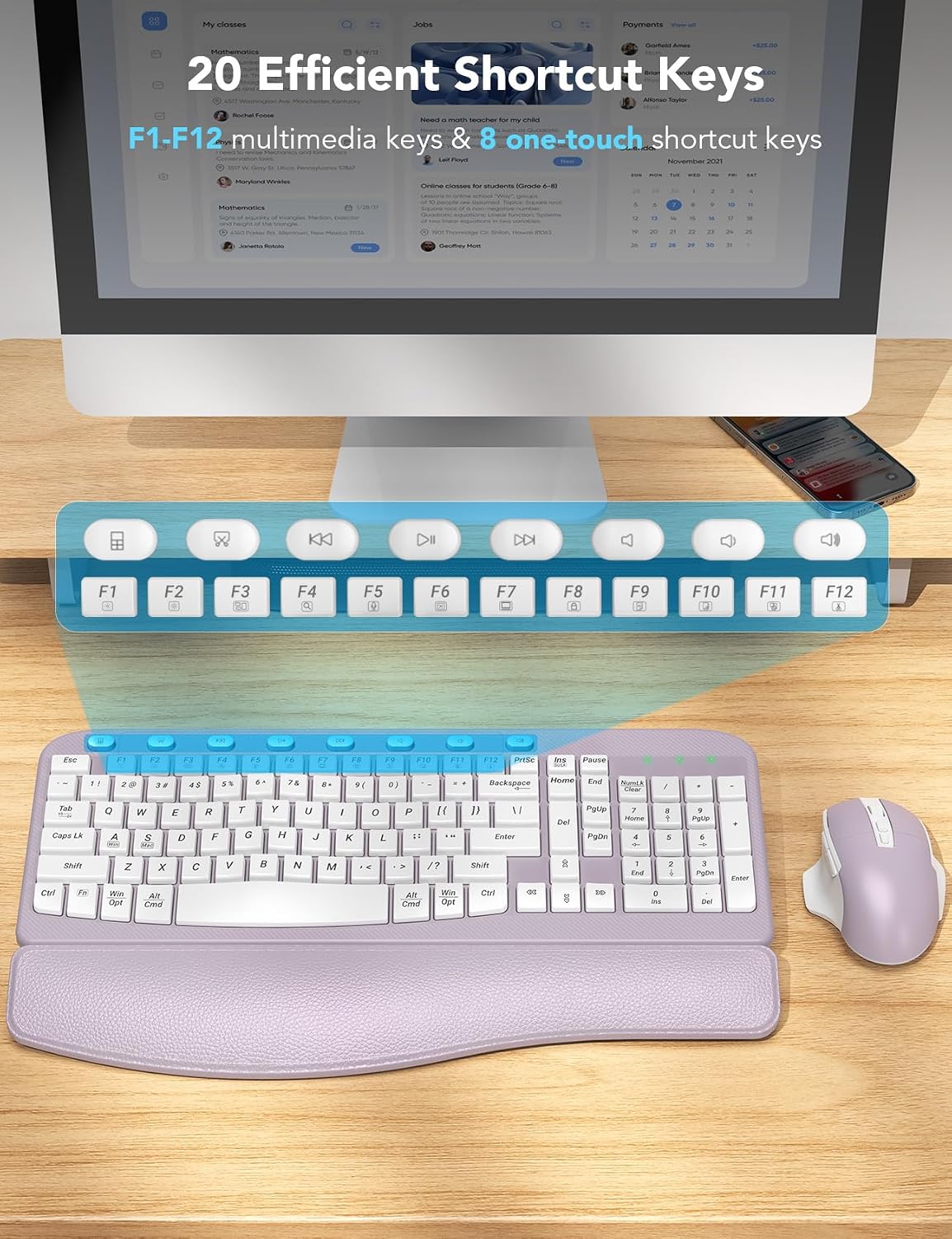 SABLUTE Wireless Keyboard and Mouse Combo with Ergonomic Wave Key