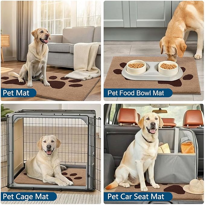 Buganda Dog Door Mat for Muddy Paws, Absorbent Dirt Trapper Washable Indoor Doormats, Non Slip Low-Profile Mud Mat for Dogs, Front Entrance Doormat for Inside Floor (47x32 Inches, Beige)