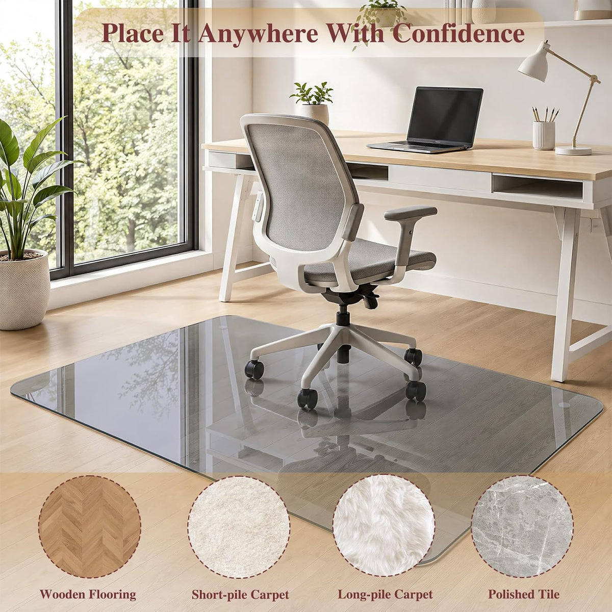 Tempered Glass Chair Mat for Carpet, 46"x55" Grey Floor Mat