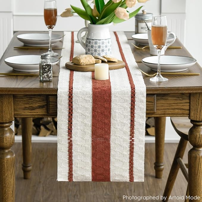 Artoid Mode Caramel Rustic Woven Table Runner 12x72 Inch | Holiday Farmhouse