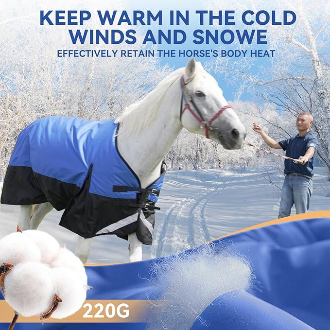 75” Winter Horse Blanket, 1200D Waterproof Poly Horse Turnout Blanket, Tear-Resistant Thick Horse Blanket with Snuggit 220g Filling, Breathable Warmth Turnout Blankets for Horse