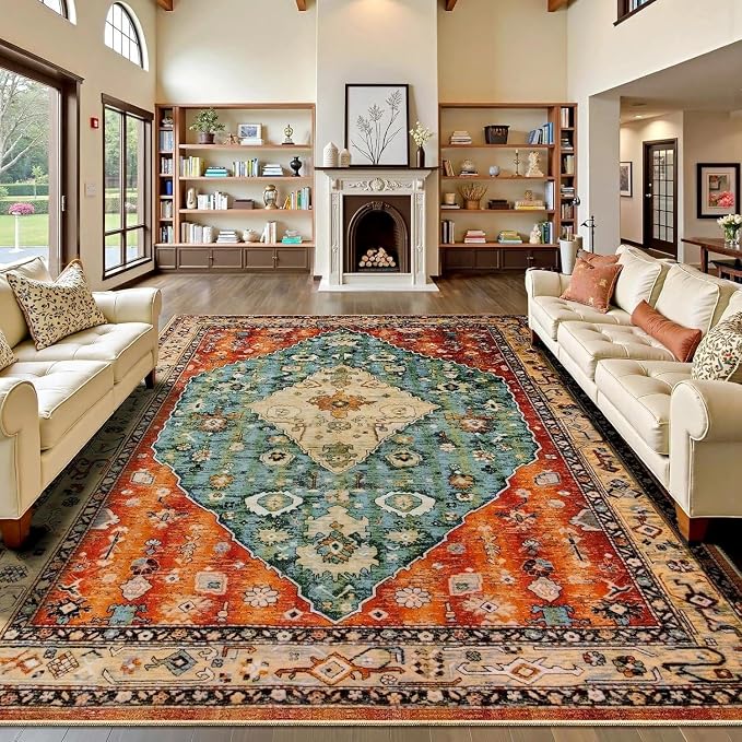 SERISSA Washable Rugs 9x12 Area Rugs, Large Non-Slip Boho Living Room Rug