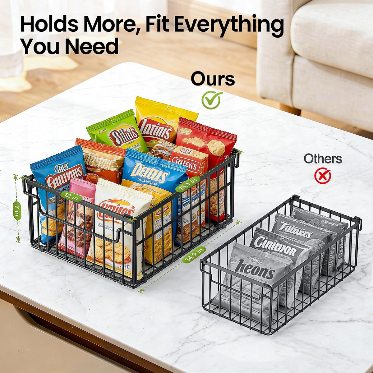 Freezer Organizer Bins, 3 Pack Enlarged Baskets for 5-9 Cu.FT Deep Freezer