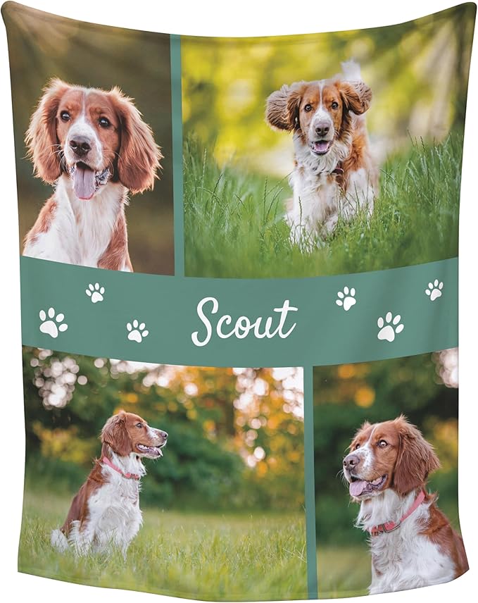 Prints Next Day – Custom 50" x 60" Plush Pet Lightweight Blanket with Multi-Photo Upload - Personalized with Pet Lightweight's Name - Gift for Dog or Cat Owners - Printed in America