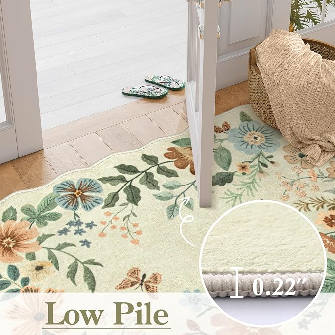 Lahome Floral Entryway Rug, 2x4 Washable Kitchen Rugs Non Slip Ultra-Thin
