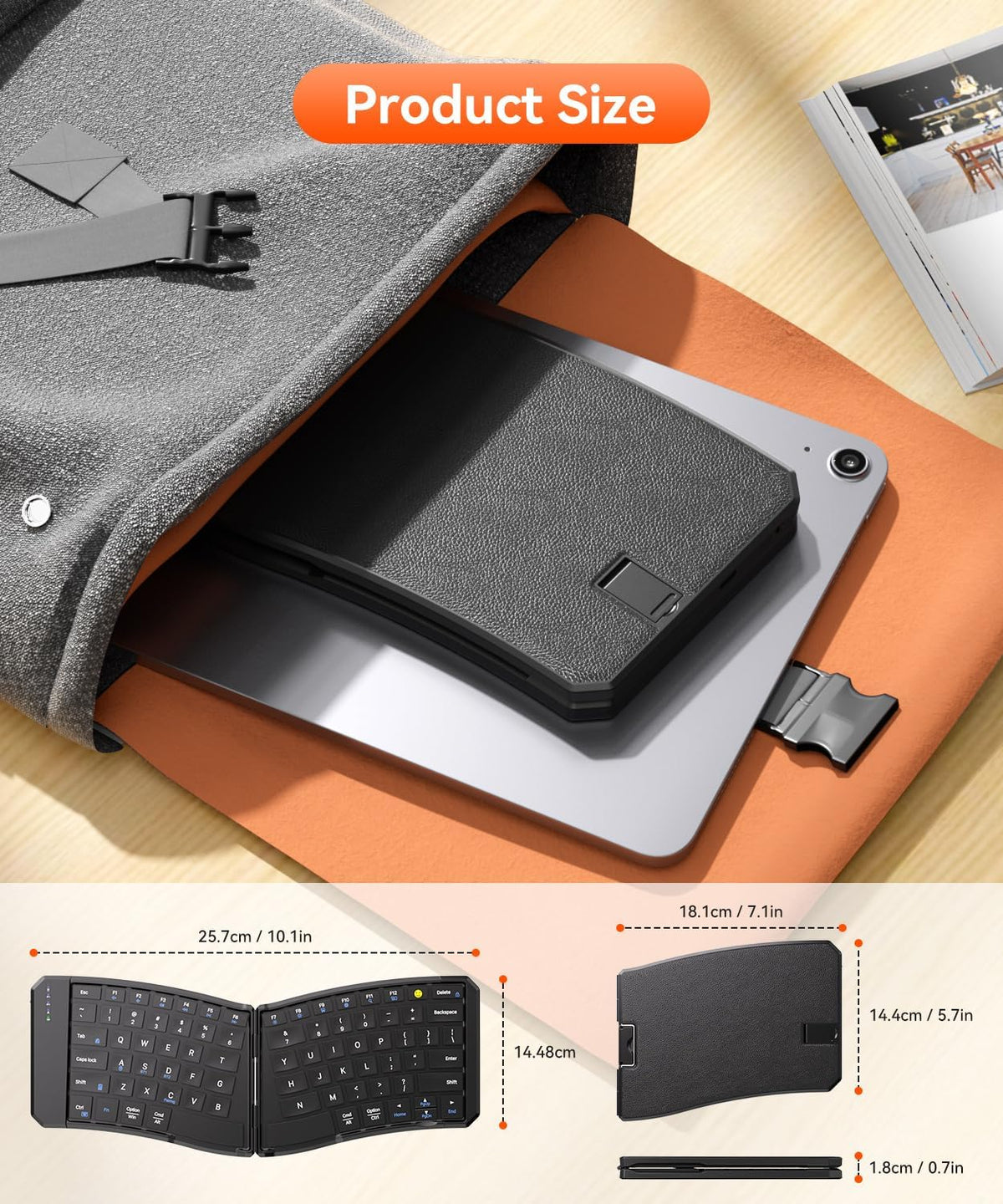 Ergonomic Foldable Keyboard, 3-Device Dual Mode 2.4G & Bluetooth