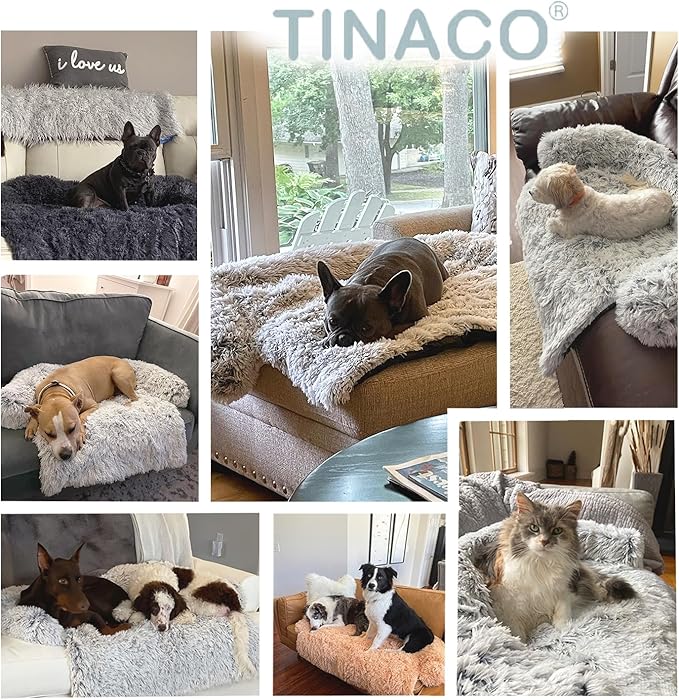 Tinaco Calming Dogs/Cats Bed Mats, Dog Pad Washable Removable Couch Cover, Plush Long Fur Mat for Pets, Waterproof Lining, Perfect for Small, Medium and Large Dogs and Cats (Gradient Gray, 45"x37")