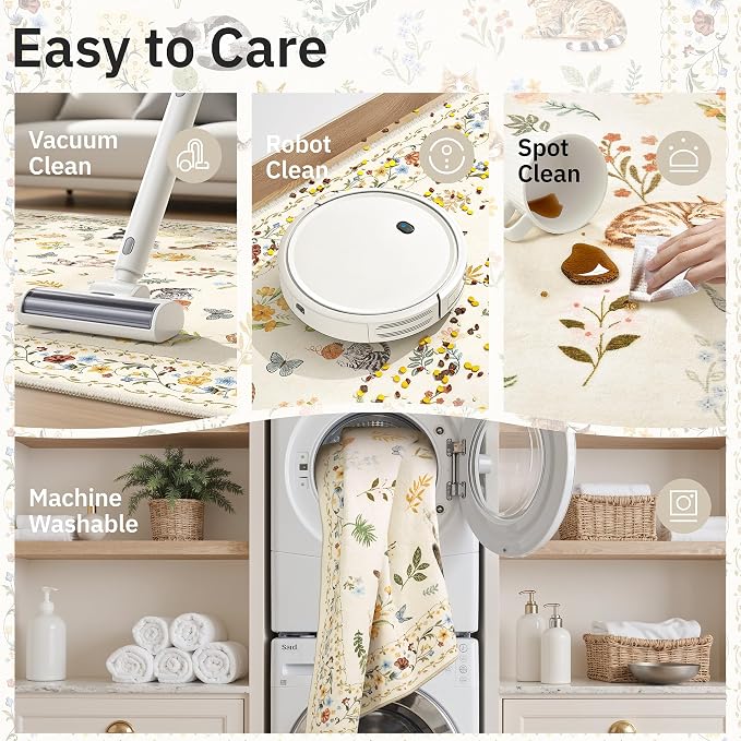 Soalmost Cat 4x6 Area Rugs, Machine Washable Animal Floral Accent Rug Non-Slip