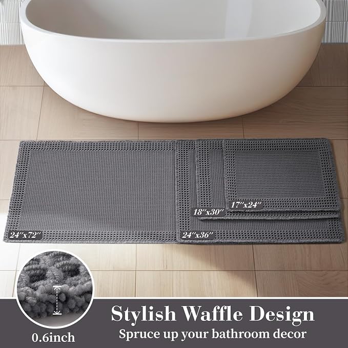 RESARE Waffle Bathroom Runner Rugs, Super Absorbent Bath Mat Non Slip Washable