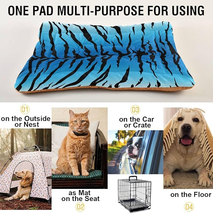 Blue Tiger Print Pet Bed Cute Dog Bed Mat Absorbing Non Slip Pad Pet Sleeping Mat for Small, Medium, and Large Dogs Puppy Cat 24 in x 18 in