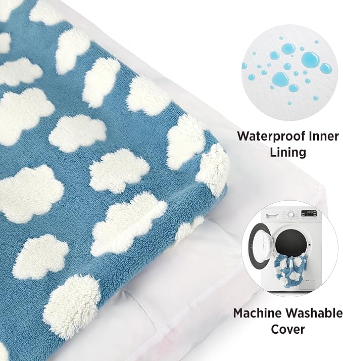 LE SURE Cute XL Dog Bed for Crate-Thick Shredded Chopped Foam Pet Bed Indoor with Removable Washable Cover, Modern Fuzzy Plush & Anti Slip Bottom, Blue