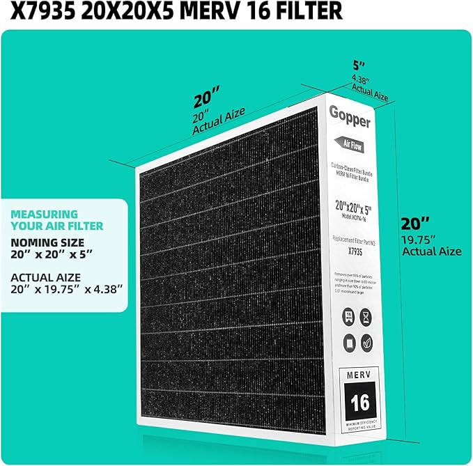 X7935 20x20x5 Air Filter MERV 16, Replacement Media