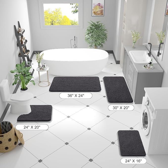 OLANLY Bathroom Runner Rugs 44x24, Soft Absorbent Chenille Bath Rugs, Rubber