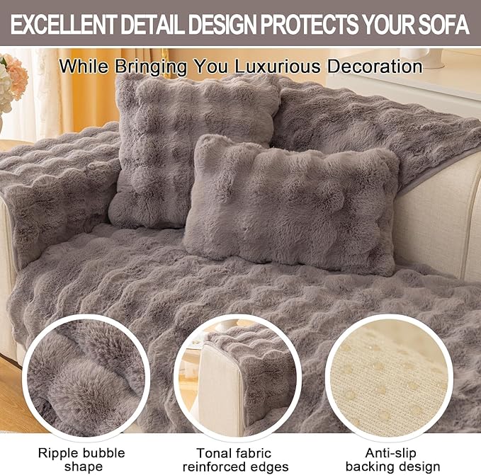 Couch Covers For Dogs,Funny Fuzzy Pet Couch Cover,Plush Solid Colour Non-Slip Couch Cover,Big Dog Bed Blanket, Washable Soft Plush Throw Protector For Bed Couch Car Sofa (35.73x82.68in, Dark Grey)