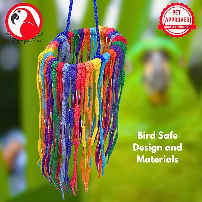 Bonka Bird Toys 51213 Large Aglet Heaven 9" Hanging Cotton Shoelace Ring Toy for Medium to Large Birds Like Eclectus Amazons African Greys