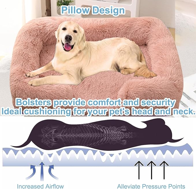 Dog Beds Large Sized dog Orthopedic, Sofa Dog Bed with Waterproof Lining and Nonskid Bottom, Rectangle Washable Dog Bed for Medium Small Dogs and Cats Comfortable ( Color : Pink1 , Size : 43 x 27" )