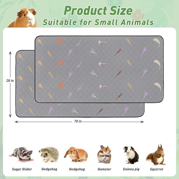 2Pcs Guinea Pig Cage Liners,Guinea Pig Fleece Cage Liners28''X70'' Super Absorbent Washable Pee Pads Reusable for Rabbit Hamster Chinchilla