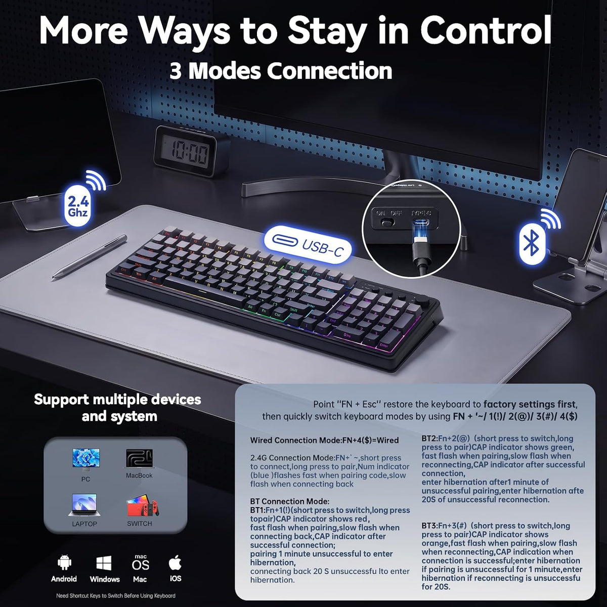 AULA Keyboard Gaming Wireless Creamy Computer Keyboards with Number Pad