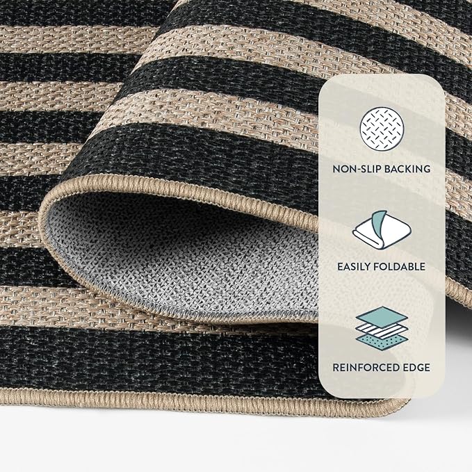 Lahome Enfys Modern Geometric Easy Jute Outdoor Rug, 5x7 Patio Living Room Rug