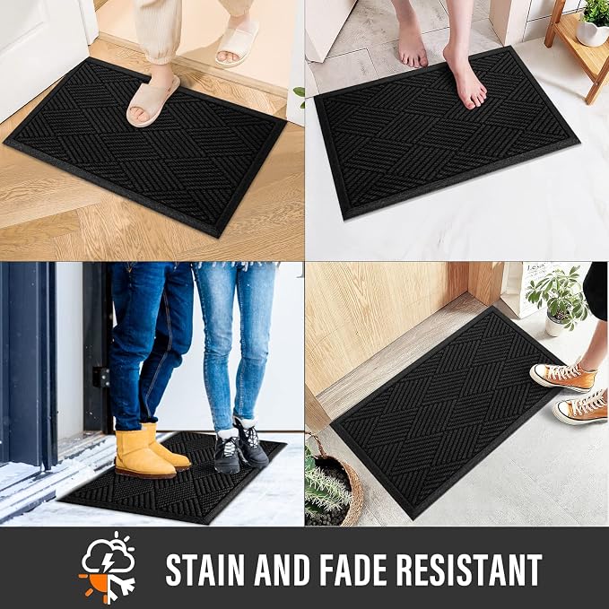 HIYARD Durable Front Door Mat, Absorbent Muddy Dirt Resist Welcome Door Mats