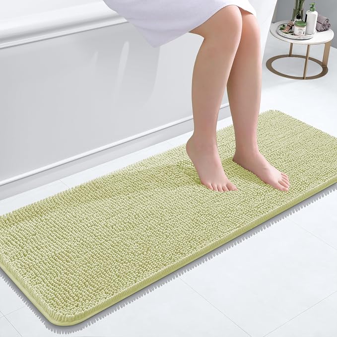 OLANLY Bathroom Runner Rugs 47x17, Soft Absorbent Chenille Bath Rugs, Rubber
