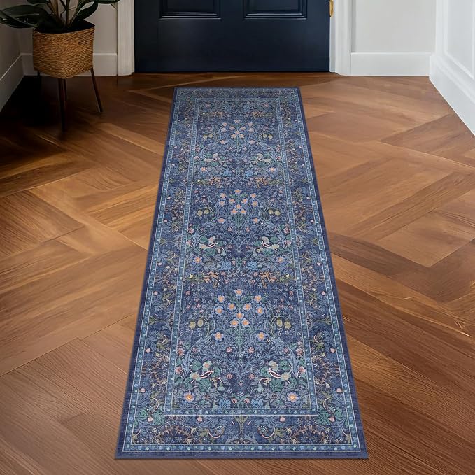 Hazo Haus Non Slip 2x10 Dark Blue Hallway Runner - 10ft Long Runner Rugs