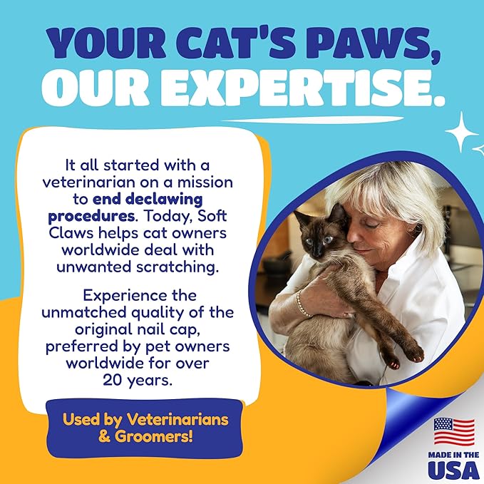 Soft Claws Cat Nail Caps for Medium Cats – (40 Caps, Blue & Orange) - Made in USA - Veterinarian-Developed | Protects Furniture & Skin - Easy to Apply, Long-Lasting Anti-Scratch Soft Cat Claw Covers