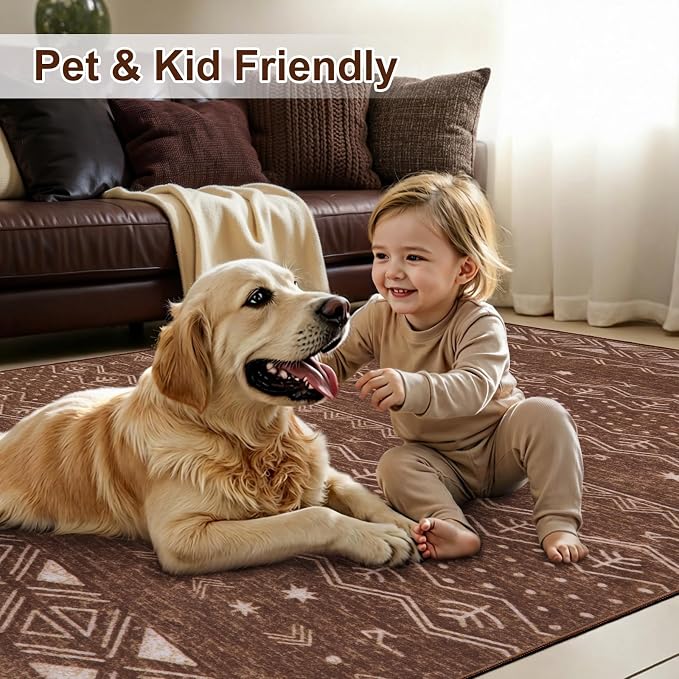 SERISSA 2x4 Rugs for Entryway, Washable Non-Slip Coffee Brown Small Runner Rug