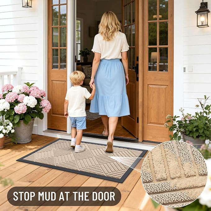 OLANLY Front Door Mat Outside Entrance 33x21, Heavy Duty Sturdy Natural Rubber