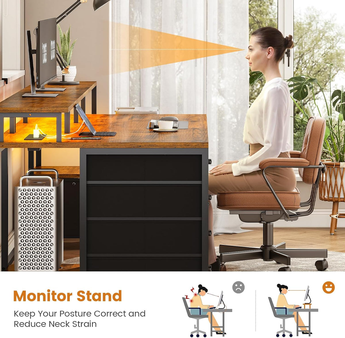 SEDETA 75'' Large Home Office Desk with 5 Drawer, Power Outlet, File Drawer