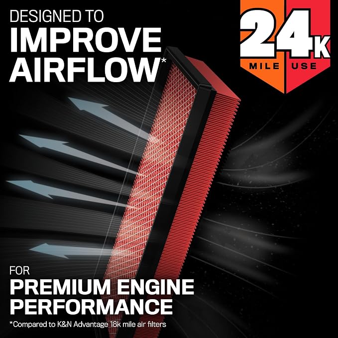 K&N Engine Air Filter: Extended Life 24, 000 Mile Replacement Air Filter: