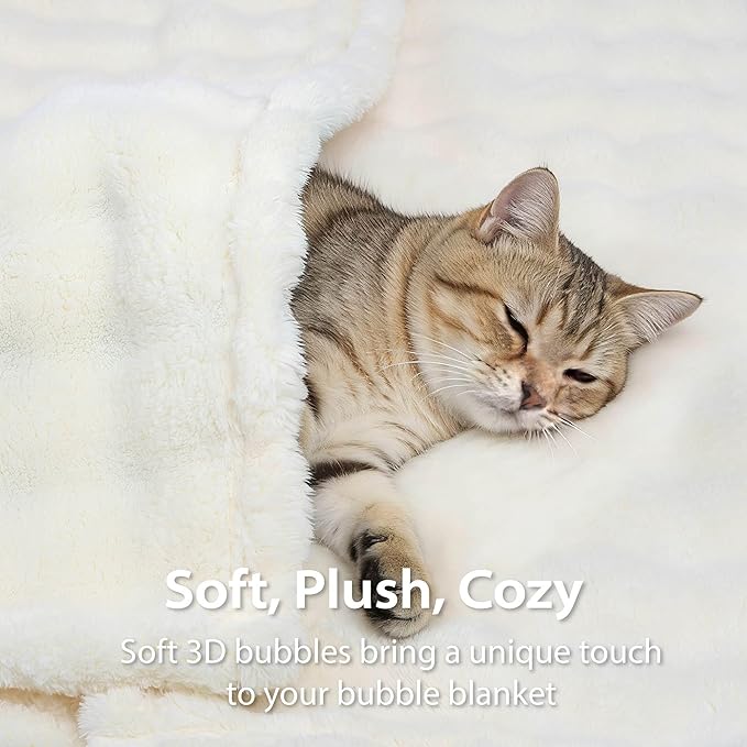 Dog Blankets Washable Pet Blanket - Fluffy Fuzzy Cat Puppy Blanket with Premium 300GSM 3D Fleece Bubble for Pet Kitten Doggy, Cream, 25x35IN