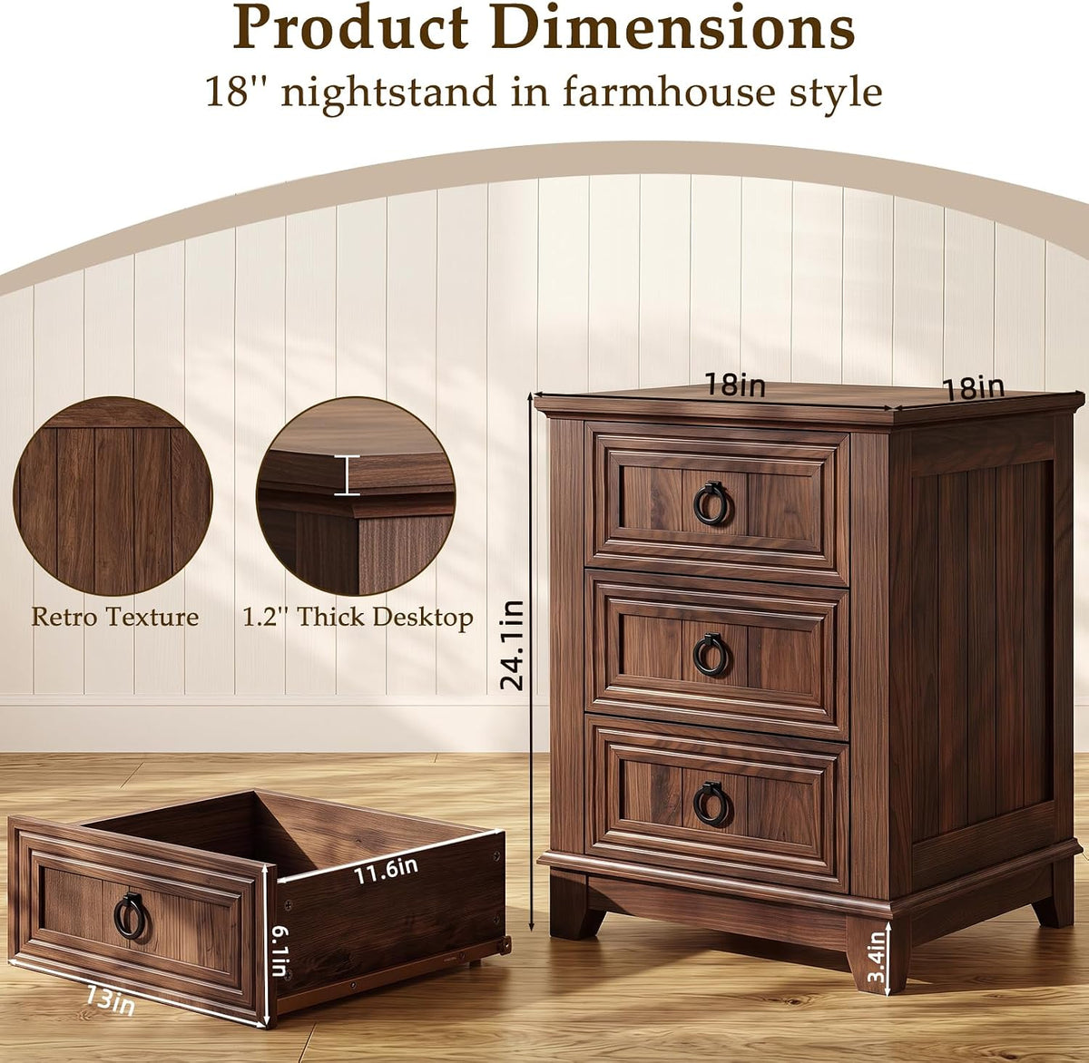 Joaxswe Farmhouse Nightstand Set 2, 18'' End Table