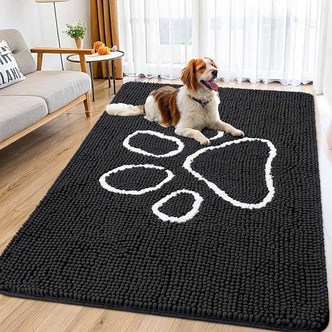 Smiry Dog Door Mat for Muddy Paws, Absorbent Dirt Trapper Non Slip Quick Dry