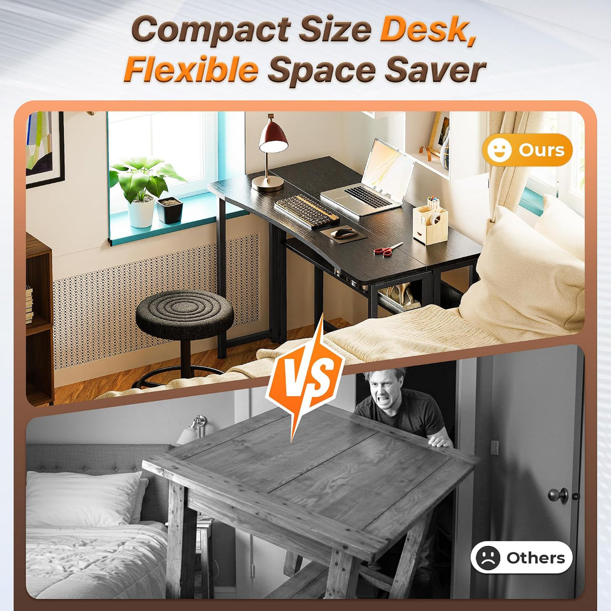 Huuger Folding Desk with Storage Shelf, 39.3 Inch Foldable Computer Table