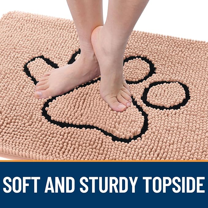 OLANLY Dog Door Mat for Muddy Paws 30x20, Paw Print Design, Absorbs Moisture