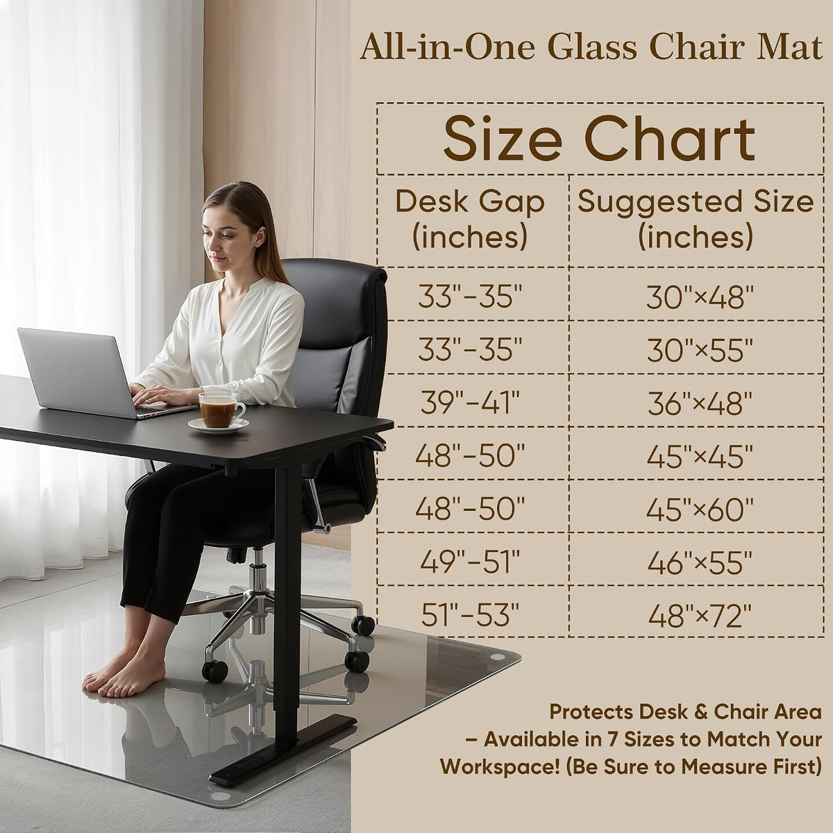 30"x55" Tempered Glass Office Chair Mat for Carpet & Hardwood Floor