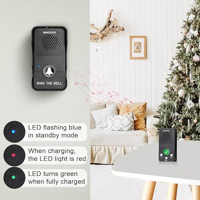 Wireless Doorbell, Full Duplex Doorbells Hands Free, 1000ft Range Rechargeable